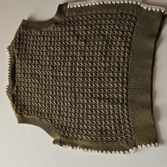 Varley XS Delaney Crochet Sweater Vest  Olive White Crochet Edges Academia Indie - Picture 4 of 8